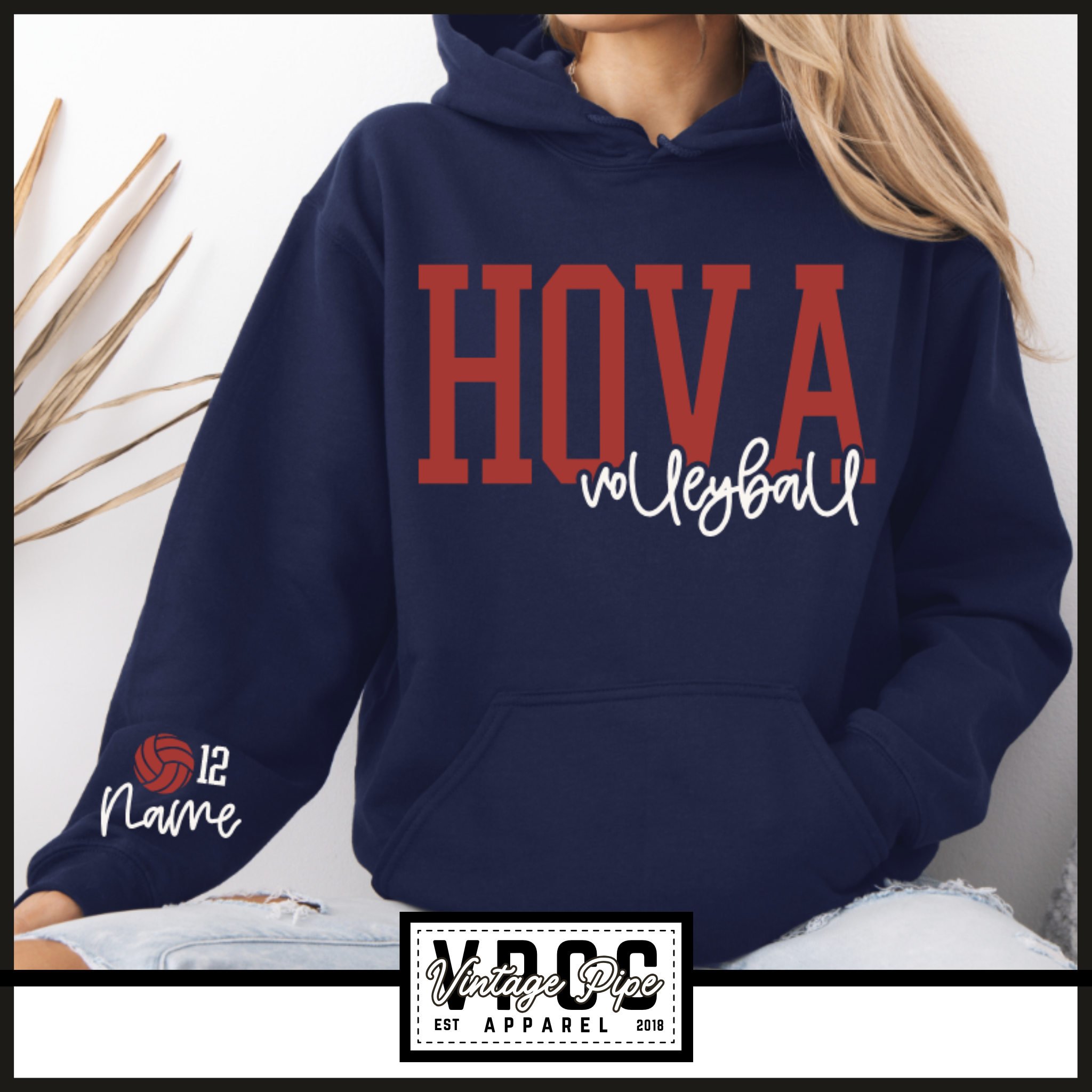 18500- HOVA Volleyball Puff Hoodie- Navy