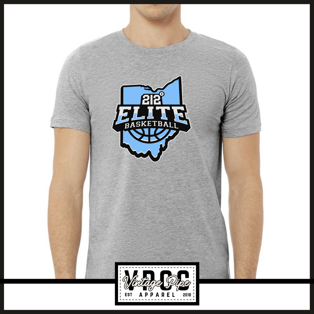 6901- 212 ELITE BASKETBALL LOGO BLUE Tee - YOUTH & ADULT- HEATHER GREY