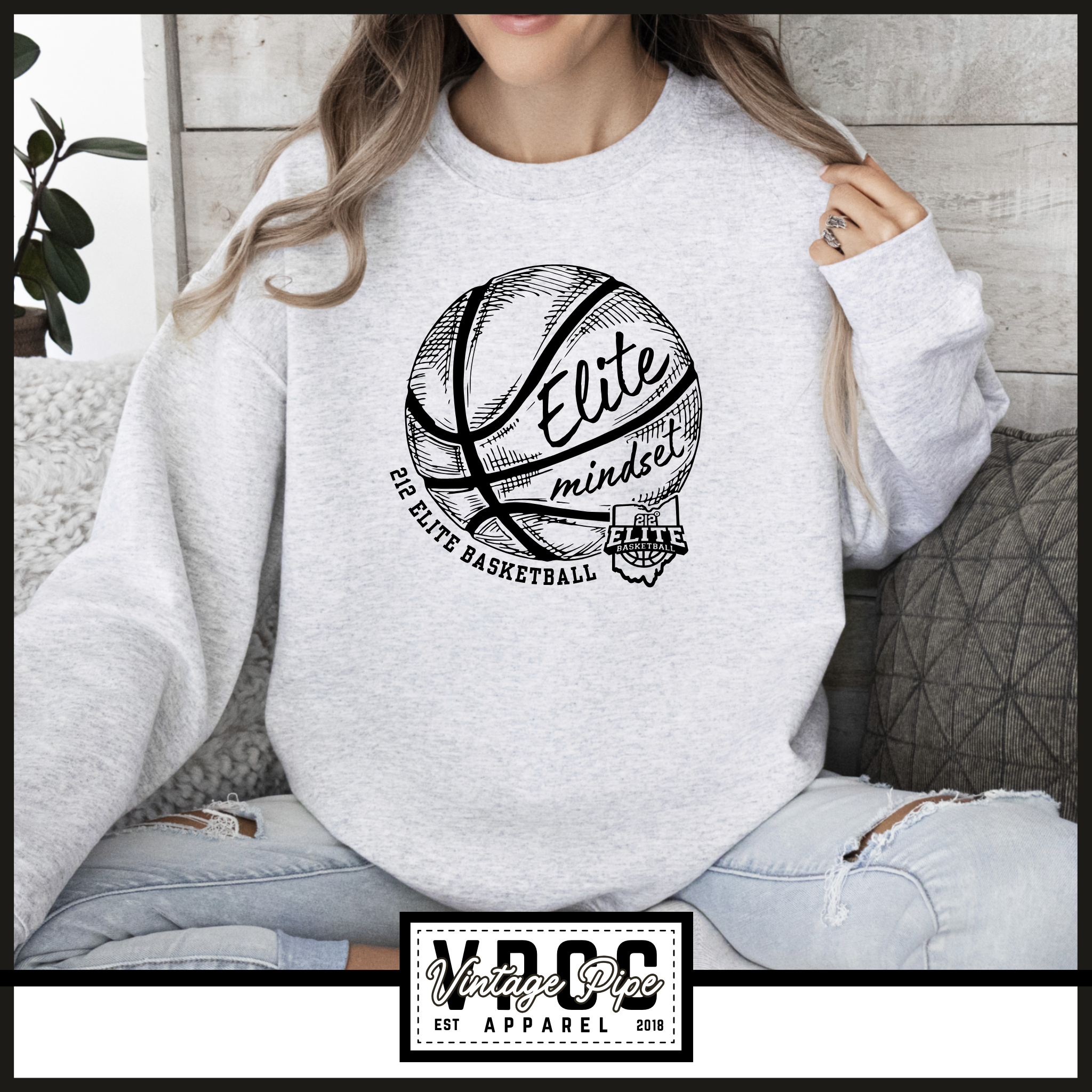 18000- 212 ELITE BASKETBALL CREW SWEATSHIRT YOUTH AND ADULT- ASH