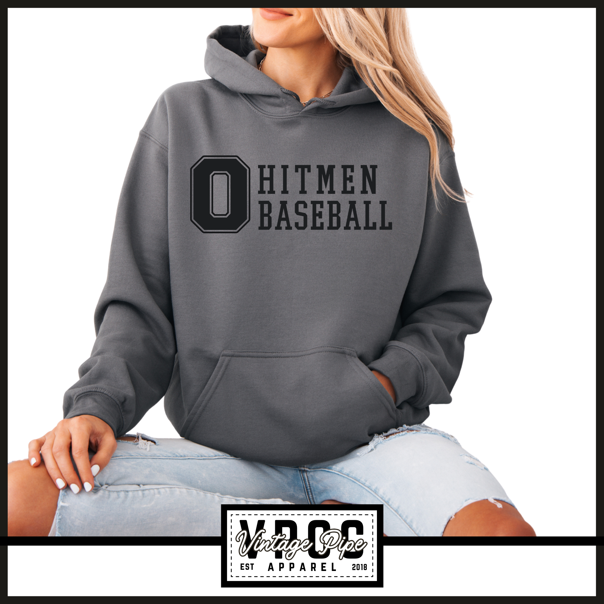 18500- OHIO HITMEN- BLOCK O: HOODIE YOUTH AND ADULT- 18000 &  562B- CHARCOAL