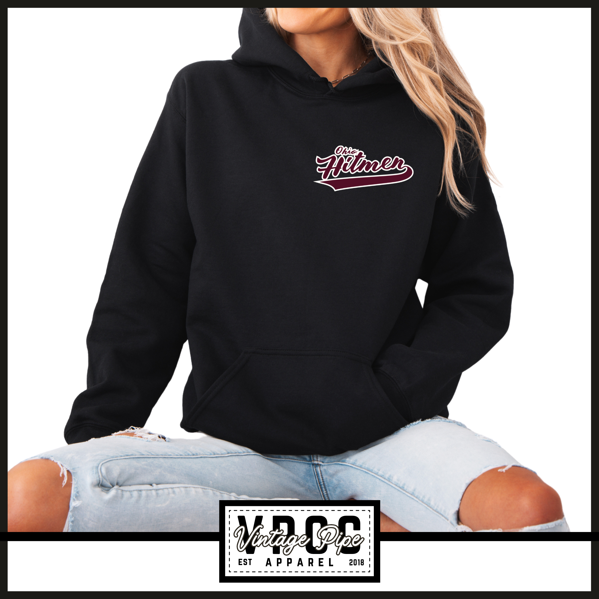 18500- OHIO HITMEN- SMALL SCRIPT: HOODIE YOUTH AND ADULT- 18000 &  562B- BLACK