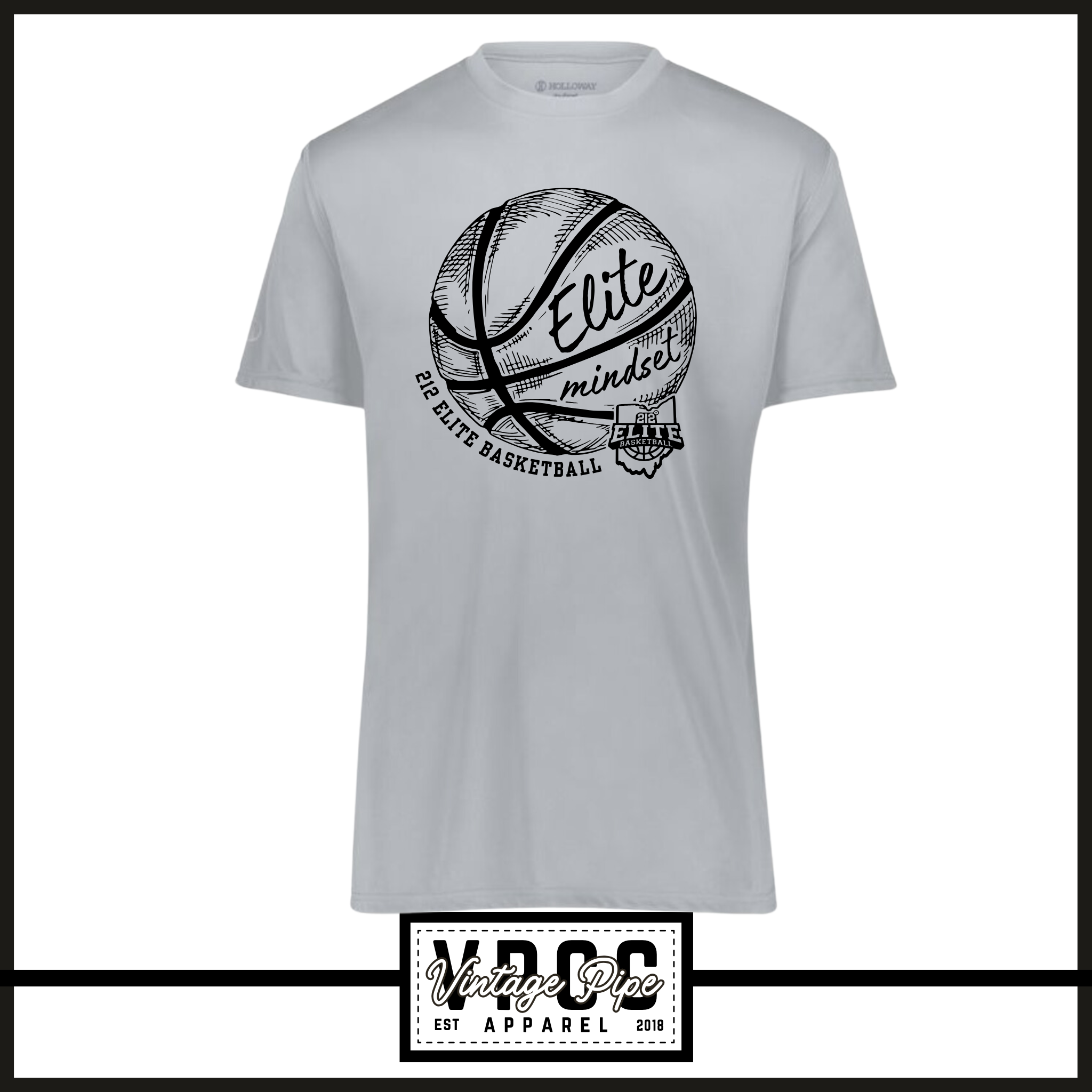 222818-212 ELITE BASKETBALL- Momentum Tee (Dry Fit Material) (Youth & Adult)- SHORT SLEEVE SILVER