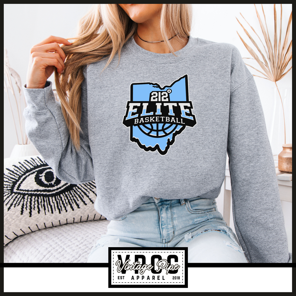 18000- 212 ELITE LOGO BLUE CREW SWEATSHIRT YOUTH AND ADULT- HEATHER GREY