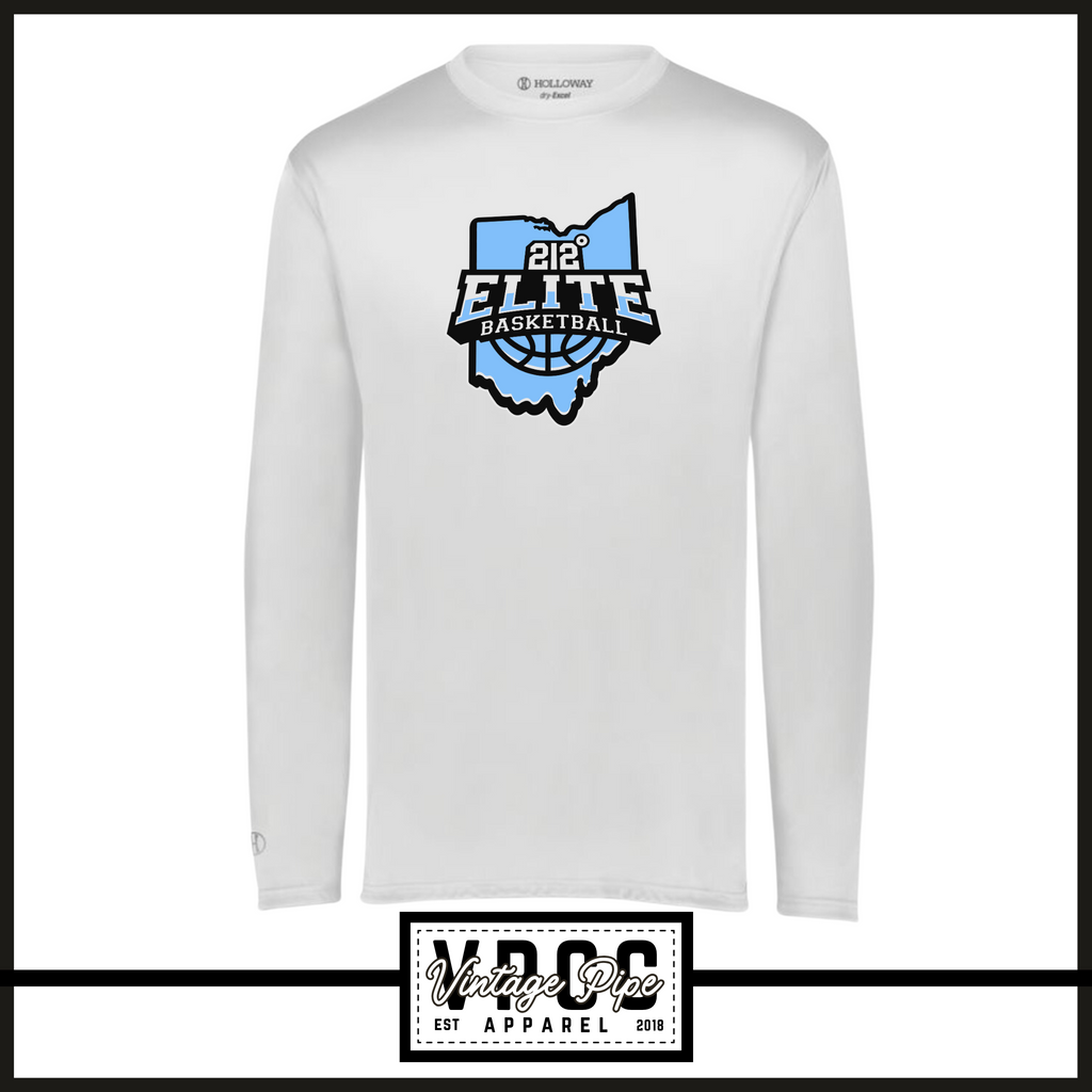 222822- 212 ELITE BASKETBALL LOGO BLUE Momentum Tee (Dry Fit Material) (Youth & Adult)- LONG SLEEVE- WHITE