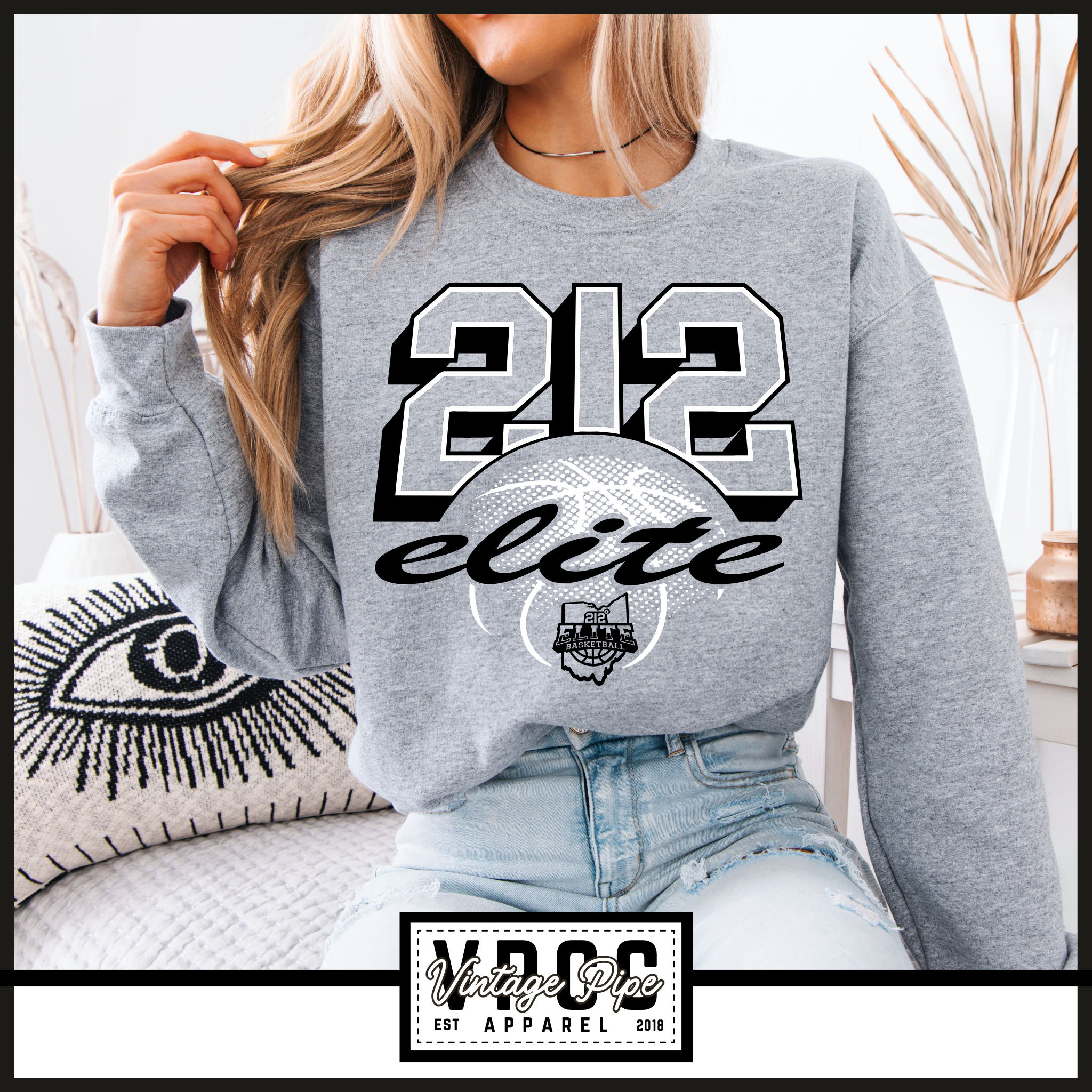 18000- 212 ELITE THROWBACK CREW SWEATSHIRT YOUTH AND ADULT- HEATHER GREY