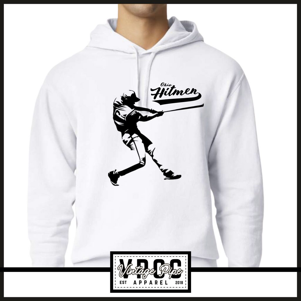 1467 OHIO HITMEN- BATTER UP: Comfort Colors® Lightweight Hooded Sweatshirt- ADULT ONLY- WHITE