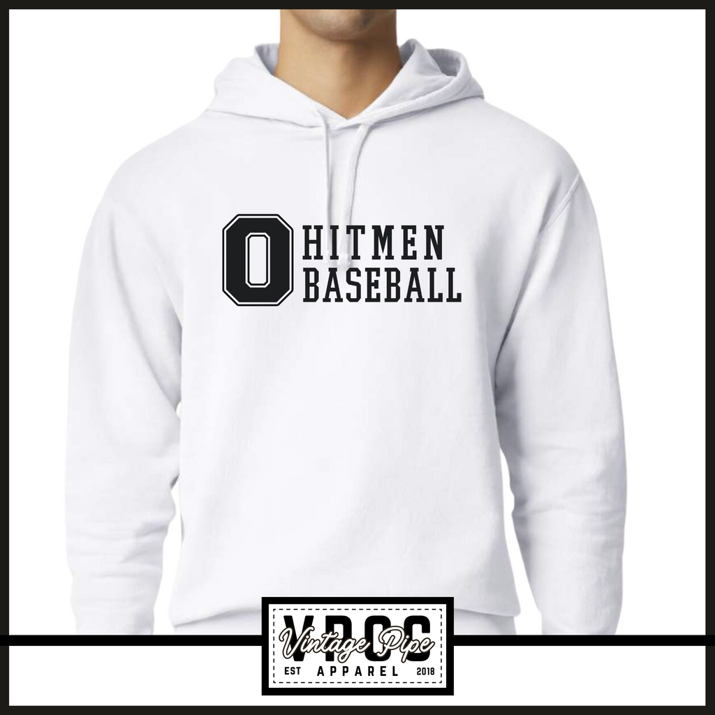 1467 OHIO HITMEN- BLOCK O: Comfort Colors® Lightweight Hooded Sweatshirt- ADULT ONLY- WHITE