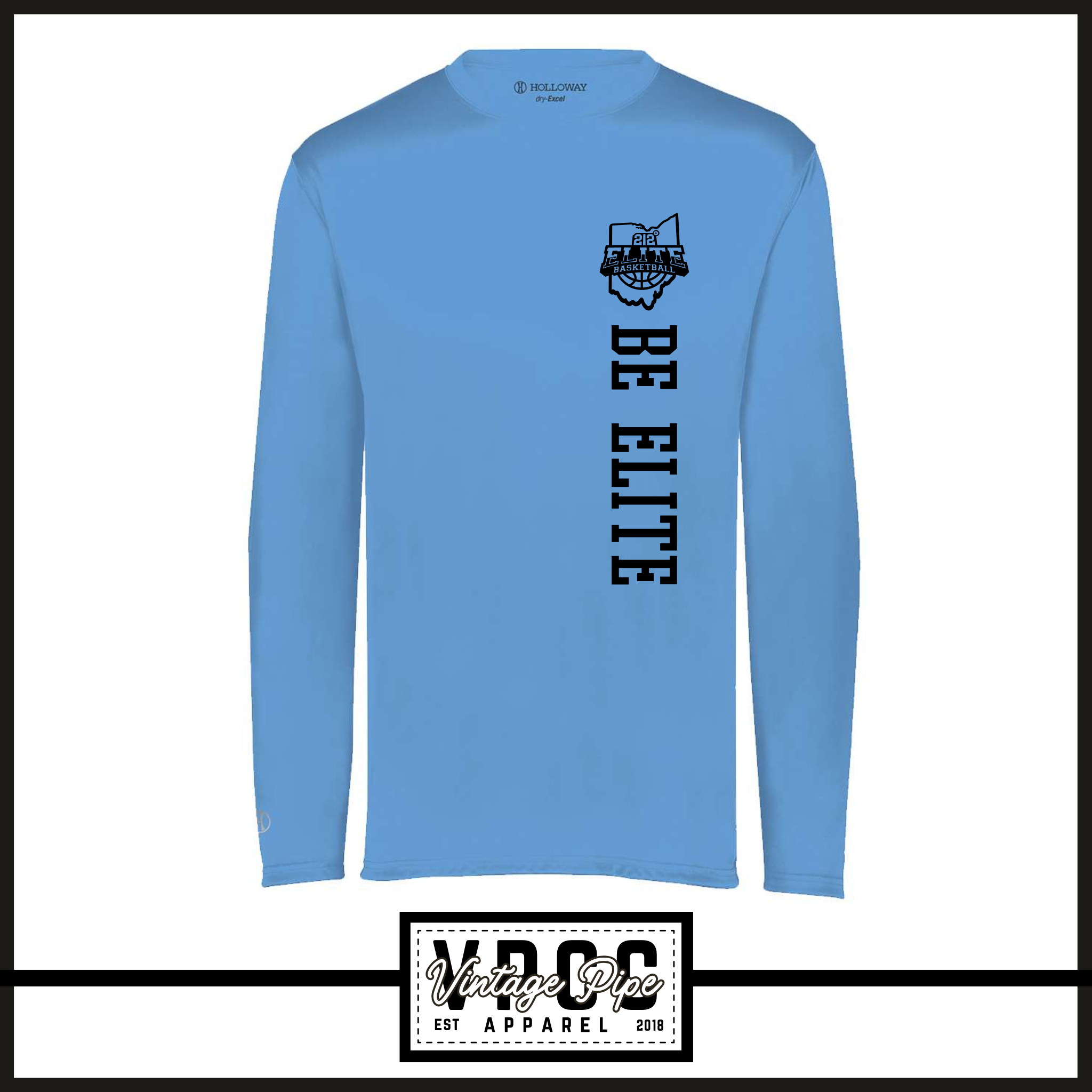 222822- 212 ELITE BASKETBALL SIDE PRINT Momentum Tee (Dry Fit Material) (Youth & Adult)- LONG SLEEVE- CAROLINA BLUE