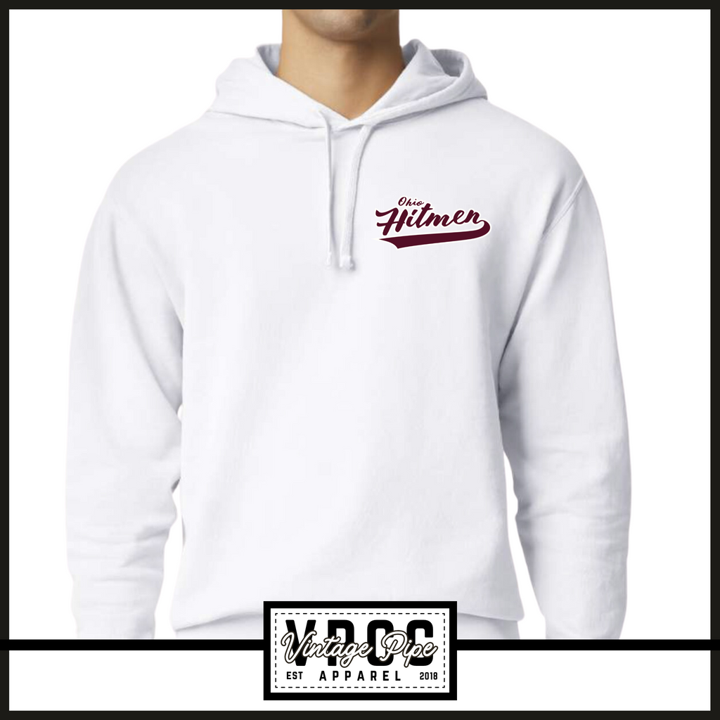 1467 OHIO HITMEN- SMALL SCRIPT: Comfort Colors® Lightweight Hooded Sweatshirt- ADULT ONLY- WHITE