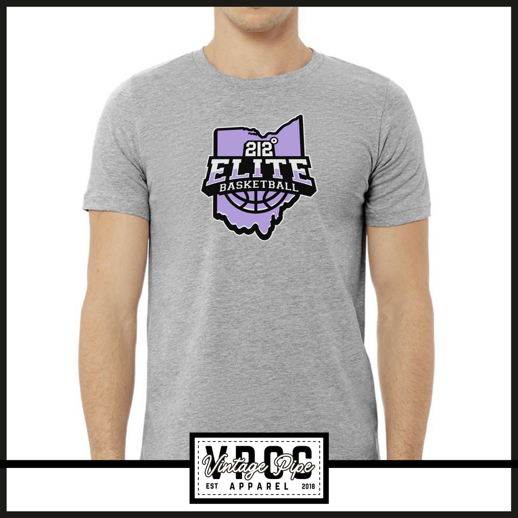 6901- 212 ELITE BASKETBALL LOGO PURPLE Tee - YOUTH & ADULT- HEATHER GREY