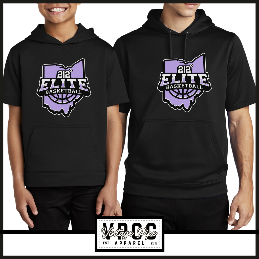 YST244- 212 ELITE LOGO PURPLE- Sport Wick Fleece (Dry Fit Material) SHORT SLEEVE Hoodie- BLACK