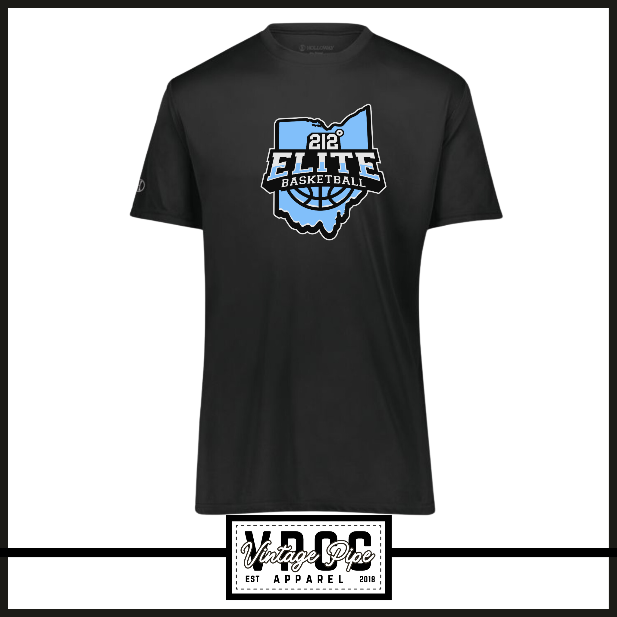 222818-212 ELITE LOGO BLUE- Momentum Tee (Dry Fit Material) (Youth & Adult)- SHORT SLEEVE BLACK