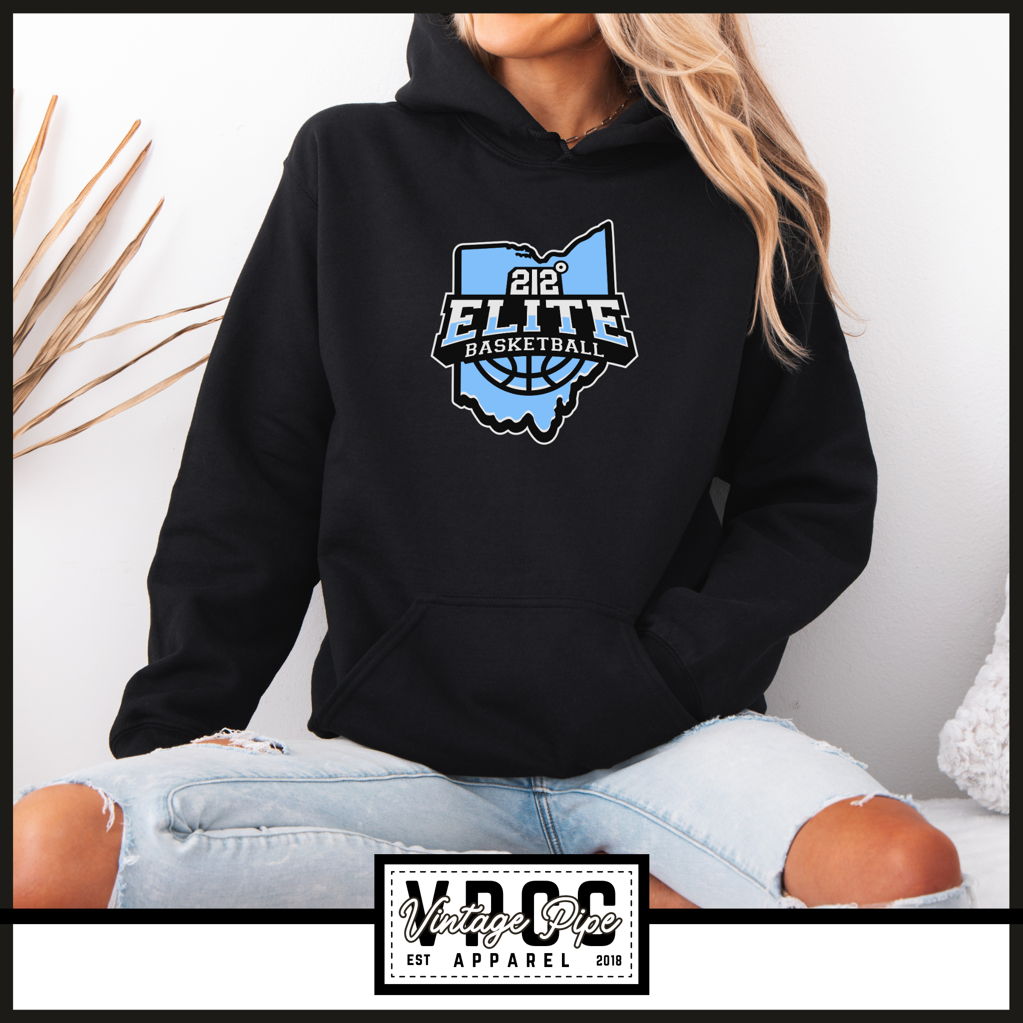 18500- 212 ELITE LOGO BLUE HOODIE- YOUTH & ADULT- BLACK