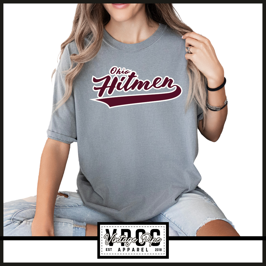 1717- OHIO HITMEN "FULL SCRIPT" Comfort Colors® SHORT SLEEVE TEES- YOUTH & ADULT- GREY