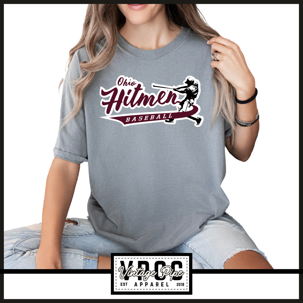 1717- OHIO HITMEN "SWING" Comfort Colors® SHORT SLEEVE TEES- YOUTH & ADULT- GREY