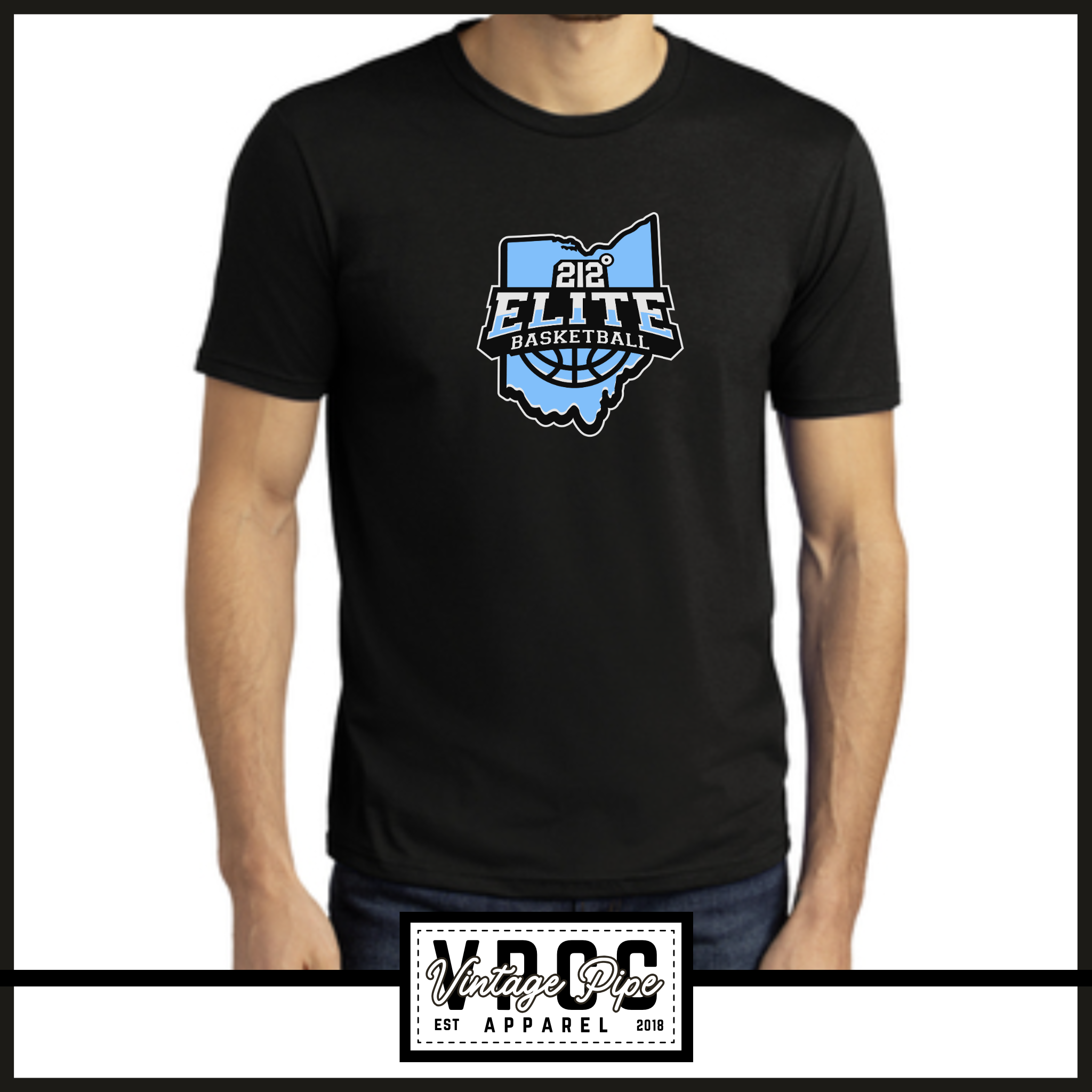 6901- 212 ELITE BASKETBALL LOGO BLUE Tee - YOUTH & ADULT- BLACK