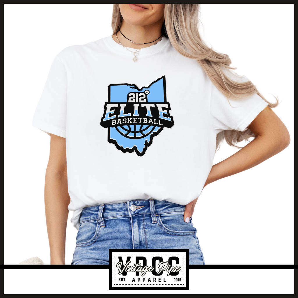 6901- 212 ELITE BASKETBALL LOGO BLUE Tee - YOUTH & ADULT- WHITE