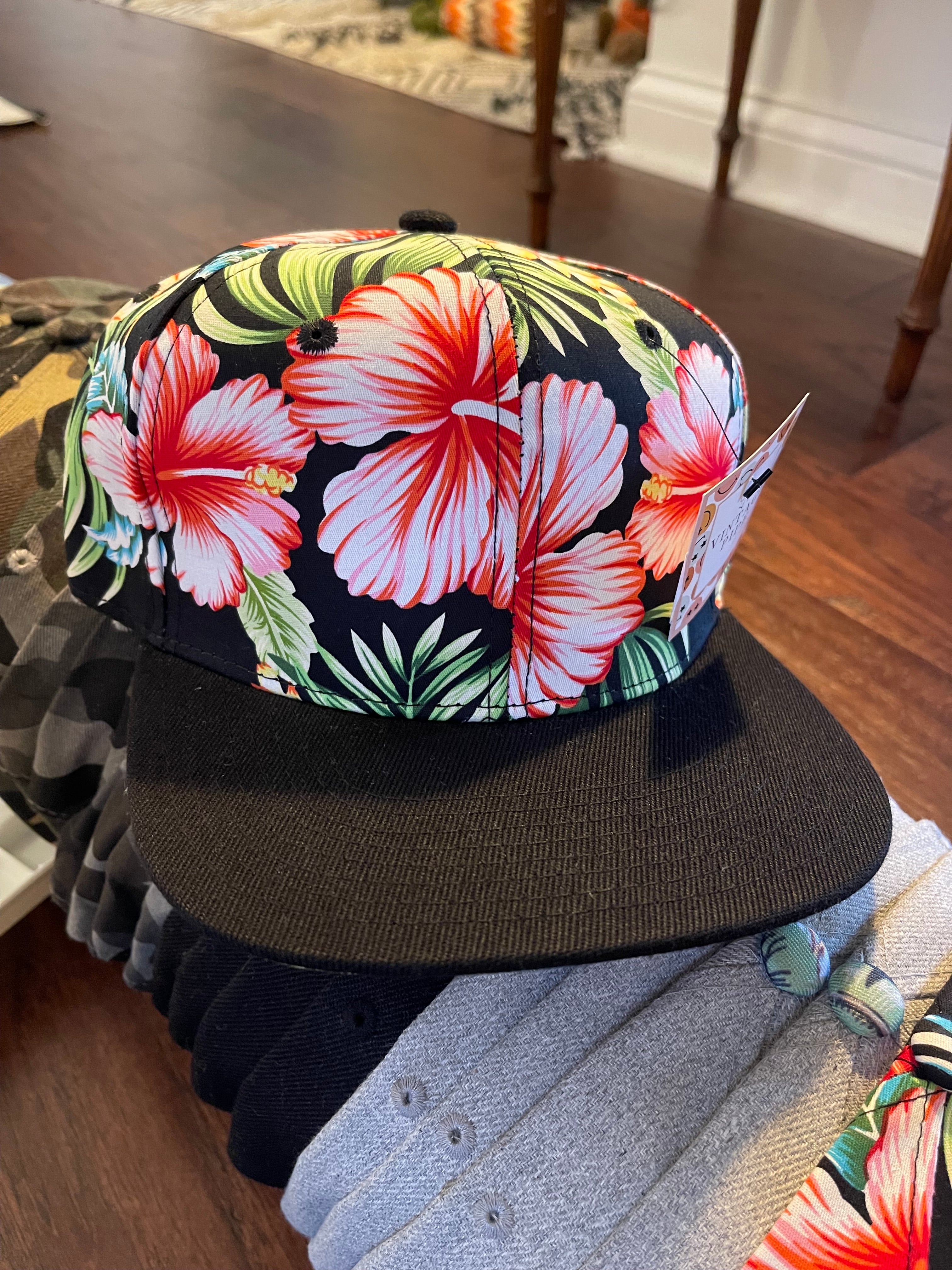 Youth Hawaiian Floral with Black Bill Snapback Hats