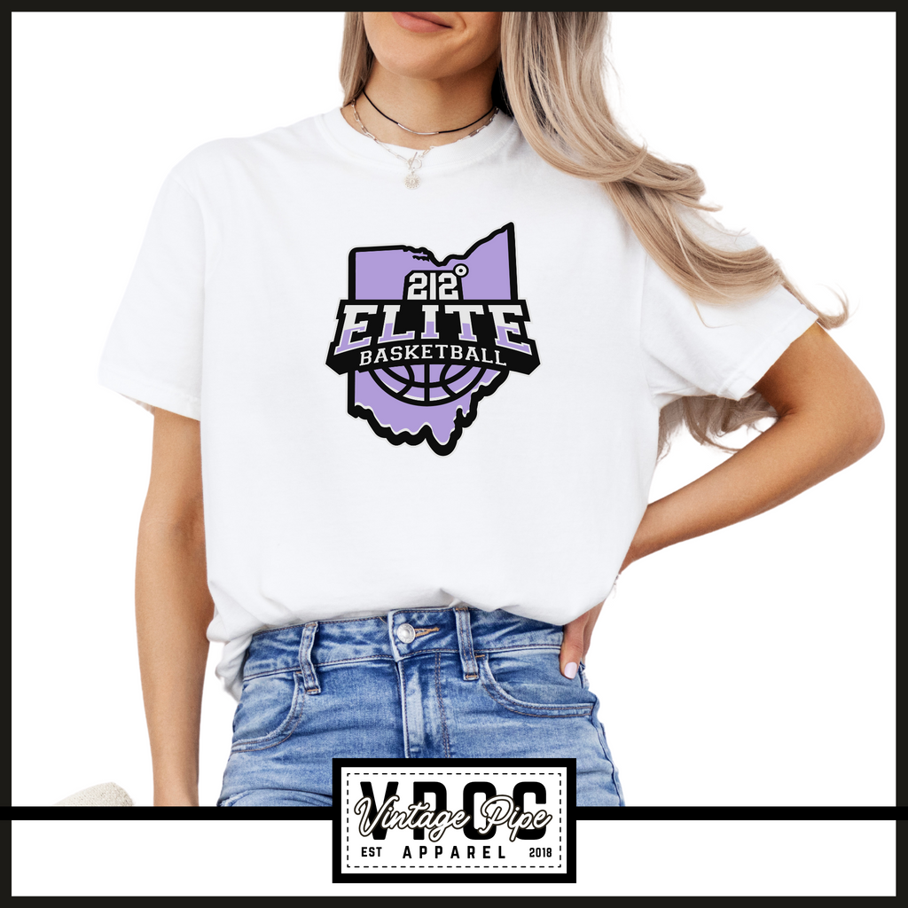 6901- 212 ELITE BASKETBALL LOGO PURPLE Tee - YOUTH & ADULT- WHITE