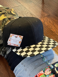 Adult Black with Checkered Bill Custom Snapback Hats