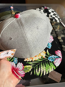 Youth Grey with Hawaiian Floral Bill Snapback Hats