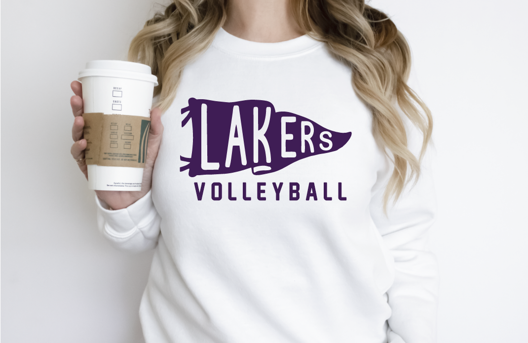 White Lakers Volleyball Pennant Crew Sweatshirts