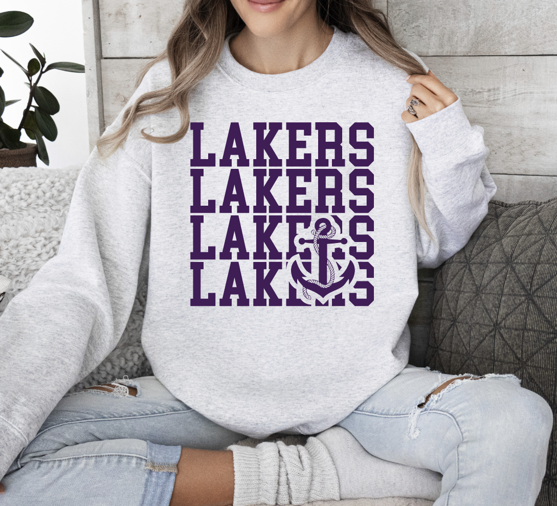 Ash Millersport Lakers Stacked Mascot Crew Sweatshirts