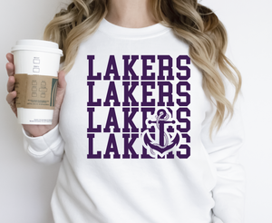 White Millersport Lakers Stacked Mascot Crew Sweatshirts