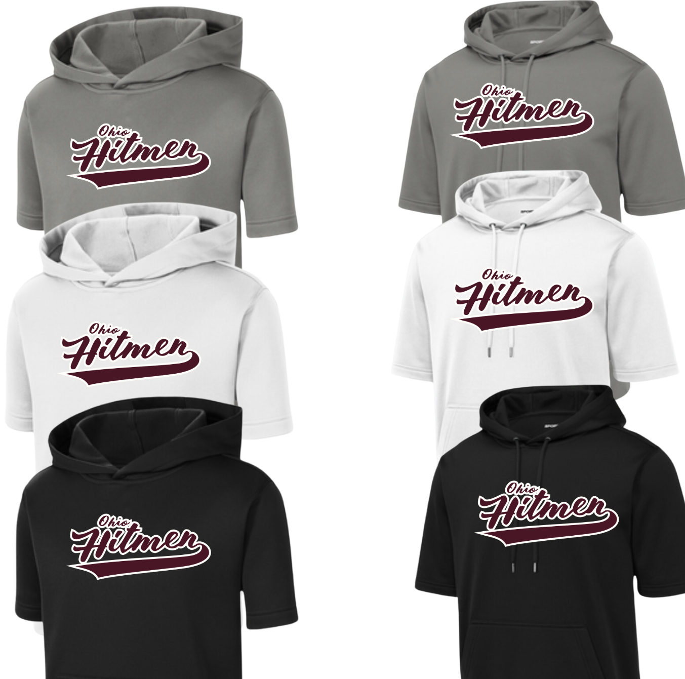 ST251- HITMEN- FULL SCRIPT Sport Wick Fleece (Dry Fit Material) SHORT SLEEVE YOUTH & ADULT HOODIE