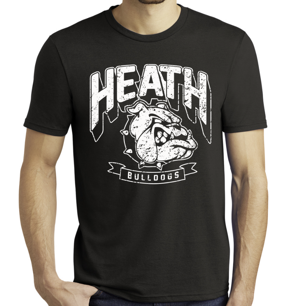 Black Vintage Distressed Heath Bulldogs Tees (Unisex) (Youth & Adult)