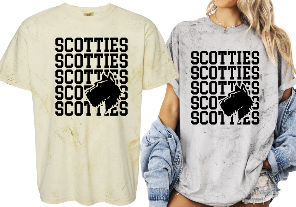 *Black and Gold Comfort Color Blast Stacked Scotties Tees (Unisex) (Youth & Adult)