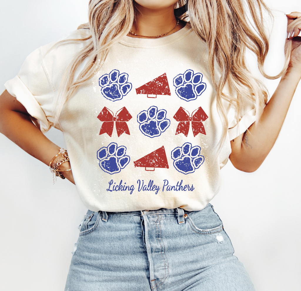 Ivory Licking Valley Panthers Cheer Coquette Comfort Color Short Sleeve and Long Sleeve Tees- (DTG)