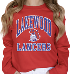 1- Red Lakewood Lancers Throwback Crew Sweatshirt (Unisex) (Youth & Adult)