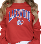 1- Red Lakewood Mascot Throwback Crew Sweatshirt (Unisex) (Youth & Adult)