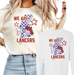 2- Ivory & White Comfort Colors ® Short Sleeve and Long Sleeve Tees- Lakewood Lancers Distressed Mascot