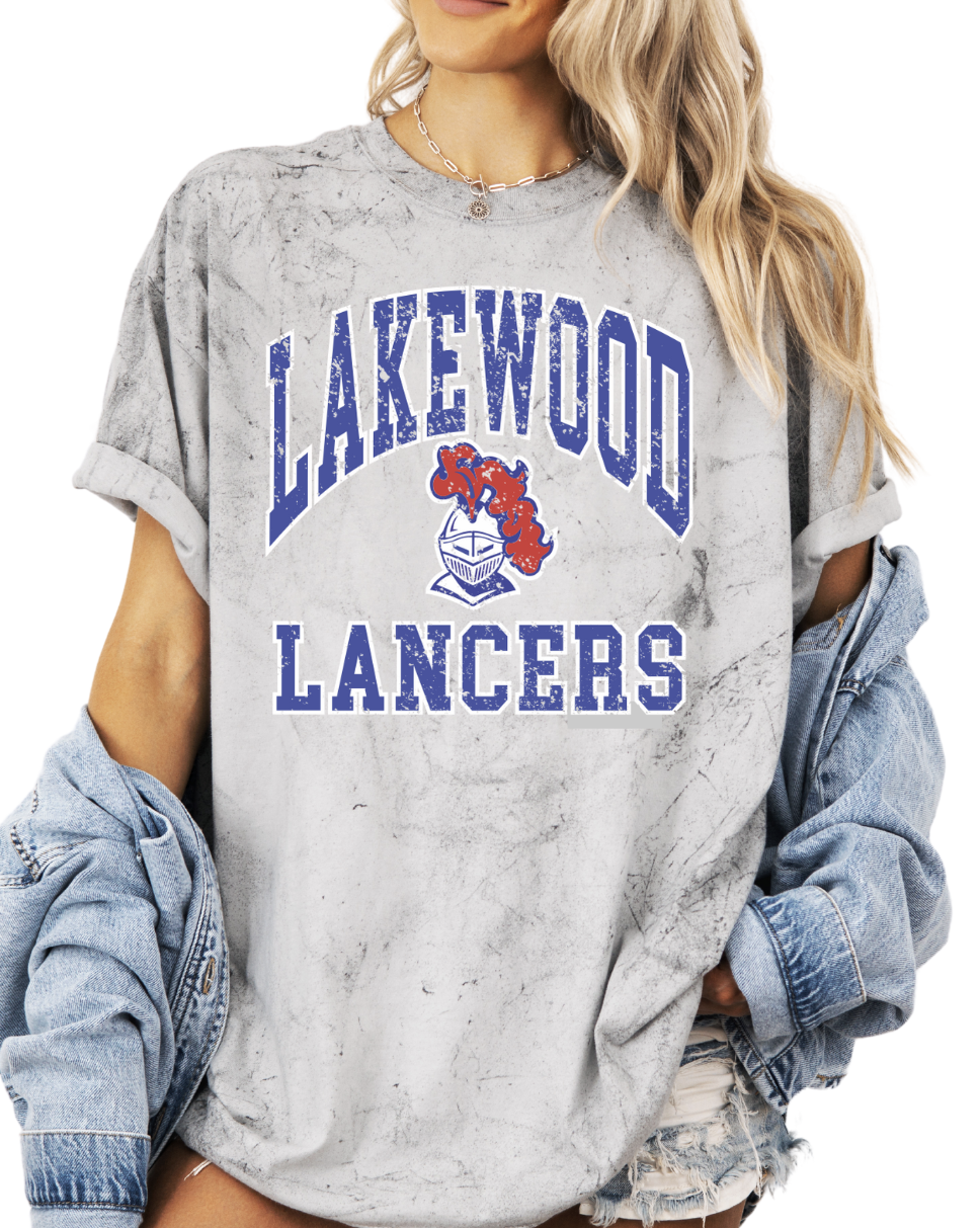 1- Comfort Color Lakewood Lancers Throwback Unisex Short Sleeve Tee & Crew Sweatshirt