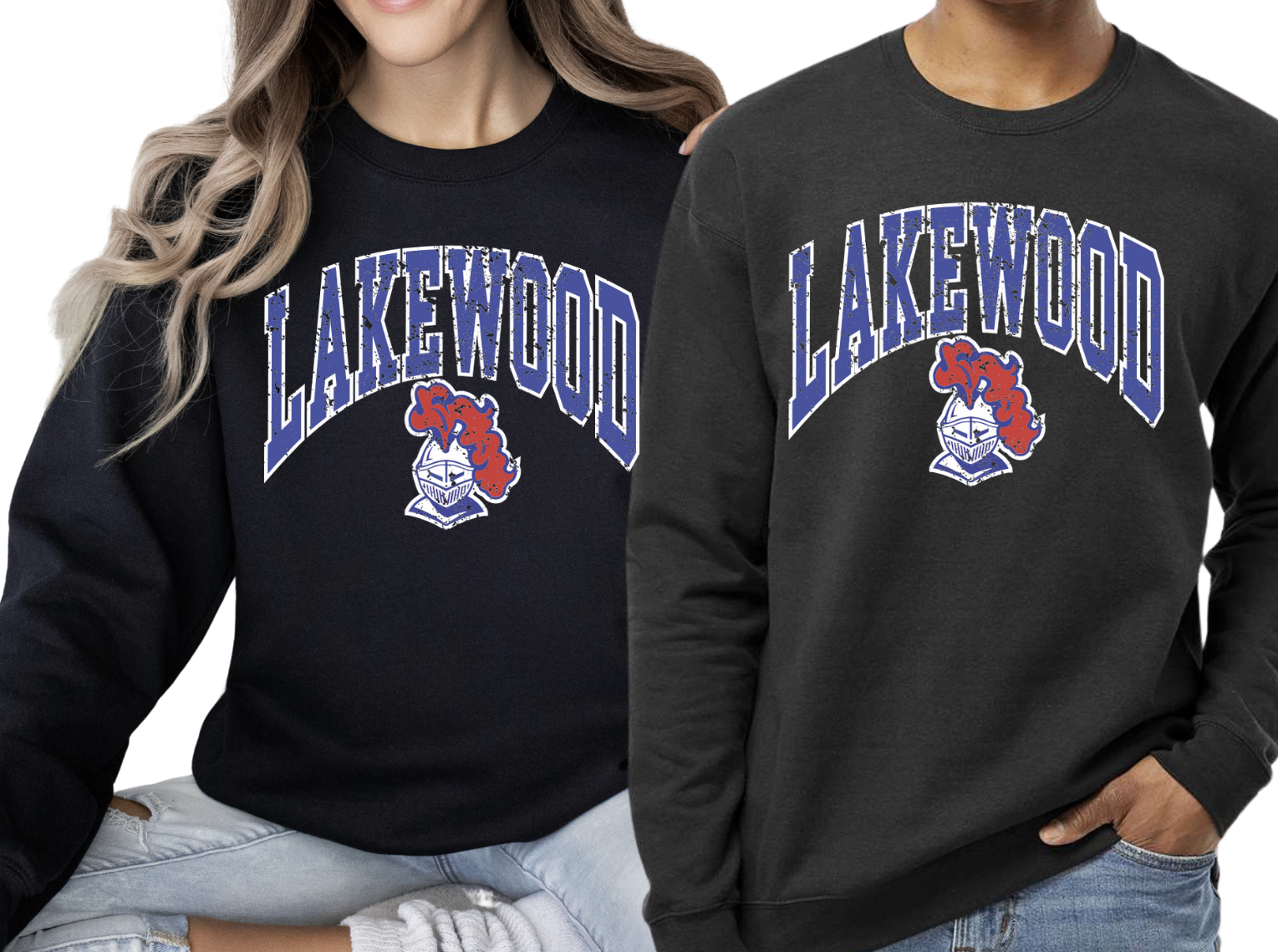 1- Black Lakewood Mascot Throwback Crew Sweatshirt (Unisex) (Youth & Adult)