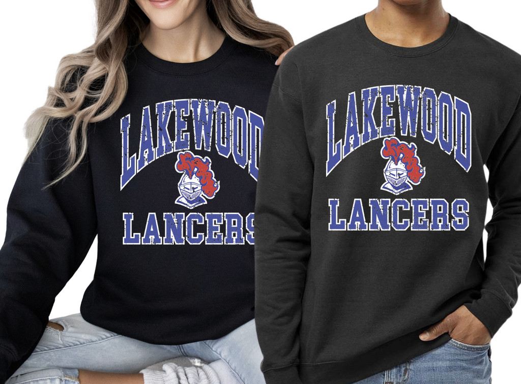 1- Black Lakewood Lancers Throwback Crew Sweatshirt (Unisex) (Youth & Adult)