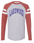 1- Lakewood Throwback Stripe Sleeve Raglan Long Sleeve Tees (Unisex) (Adult only)- Blue Ink Only