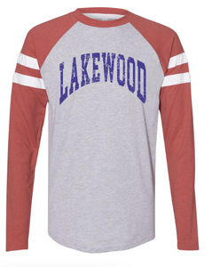 1- Lakewood Throwback Stripe Sleeve Raglan Long Sleeve Tees (Unisex) (Adult only)- Blue Ink Only