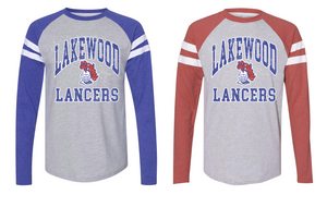 1- Lakewood Lancers Throwback Stripe Sleeve Raglan Long Sleeve Tees (Unisex) (Adult only)