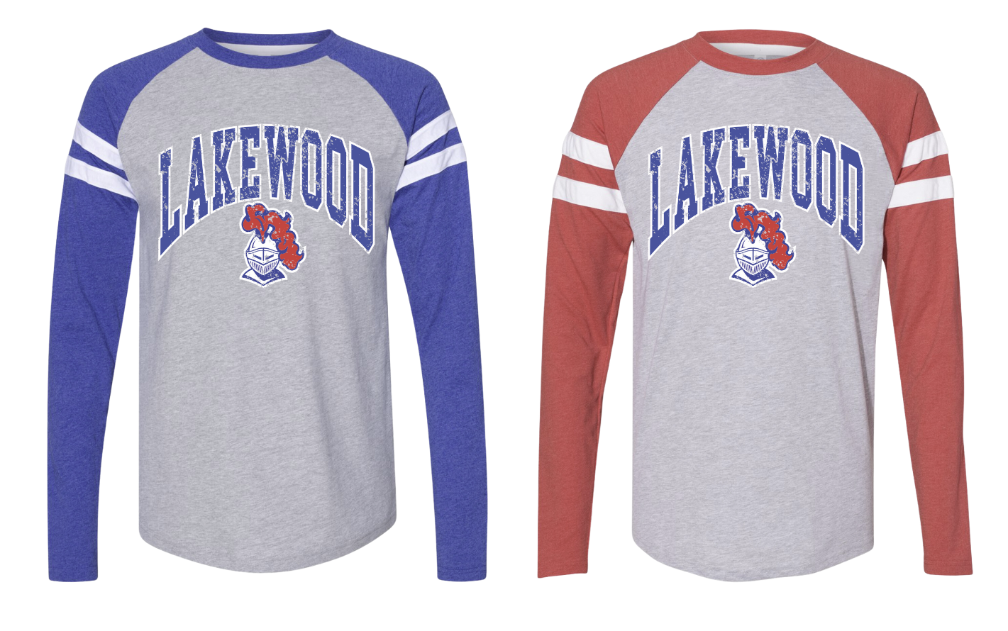 1- Lakewood Mascot Throwback Stripe Sleeve Raglan Long Sleeve Tees (Unisex) (Adult only)