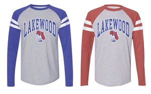 1- Lakewood Mascot Throwback Stripe Sleeve Raglan Long Sleeve Tees (Unisex) (Adult only)