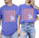 2- Lancers Stacked Mascot Flo Blue Comfort Colors ® Short Sleeve and Long Sleeve Tees-