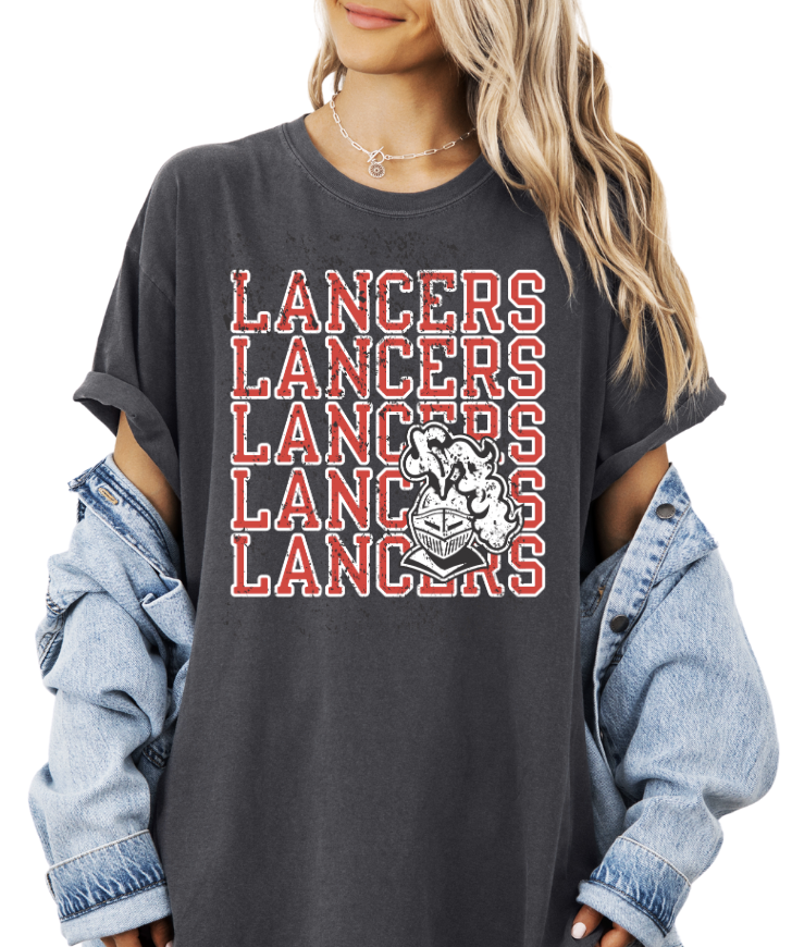 2- Lancers Stacked Mascot Pepper Comfort Colors ® Short Sleeve and Long Sleeve Tees