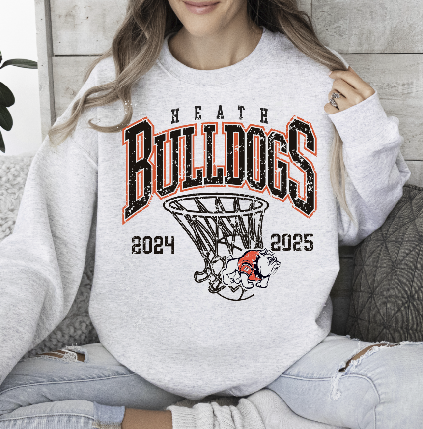 Ash Heath Bulldogs Arched Basketball Crew Sweatshirt (Unisex) (Youth & Adult)