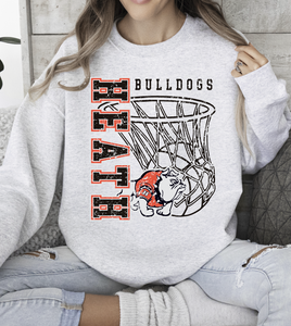 Ash Heath Bulldogs Basketball Side Print Crew Sweatshirt (Unisex) (Youth & Adult)