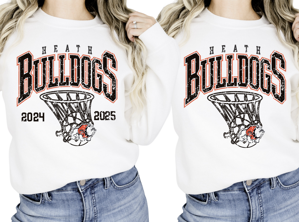 White Heath Bulldogs Arched Basketball Crew Sweatshirt (Unisex) (Youth & Adult)