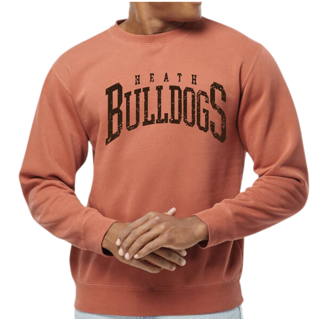 Amber Pigmented Heath Bulldogs Arched Crew Sweatshirt (Unisex) (Adult Only) brown ink only