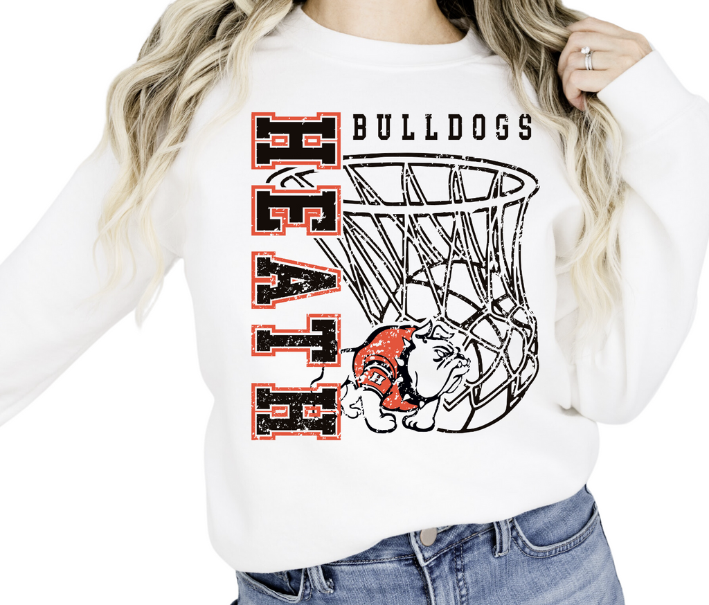 White Heath Bulldogs Basketball Side Print Crew Sweatshirt (Unisex) (Youth & Adult)